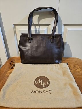 Monsac Women's Dark Brown Leather Tote Bag With Dust Bags